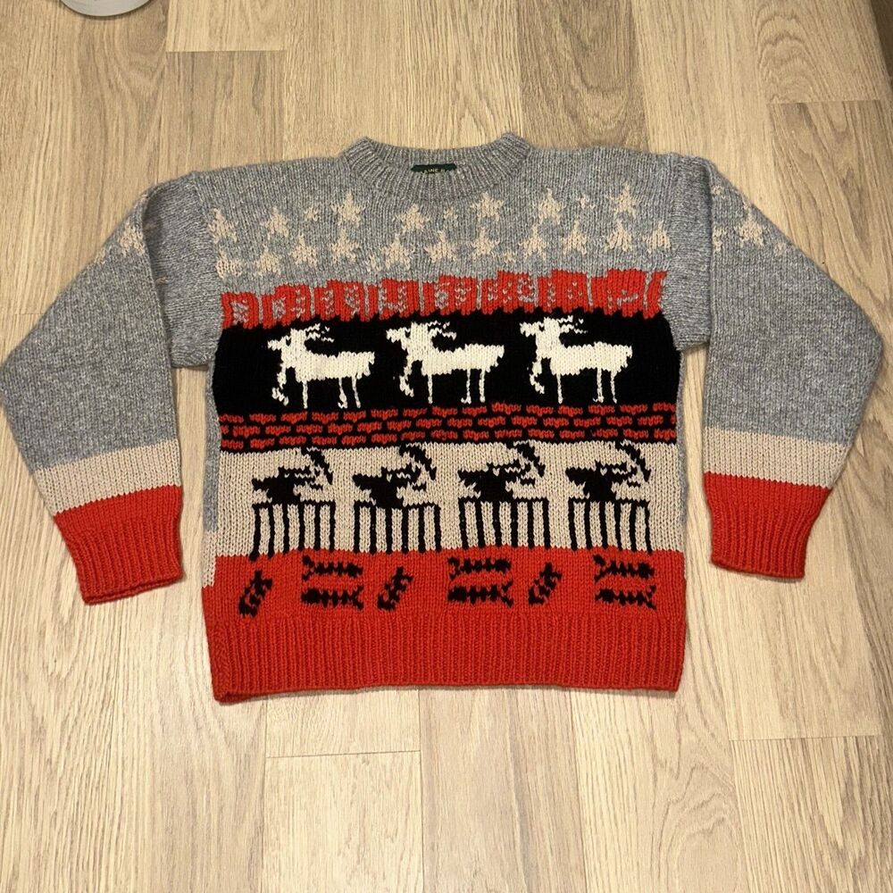 Vintage Maine Bay Christmas Chunky Knit Wool Grandpa Sweater Size Large